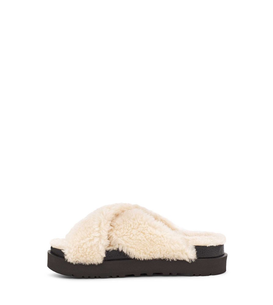 Femme UGG Pantoufles | Diapositive croisée en sucre Fuzz Naturel / Noir