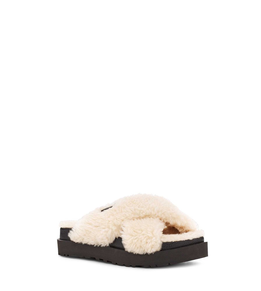 Femme UGG Pantoufles | Diapositive croisée en sucre Fuzz Naturel / Noir